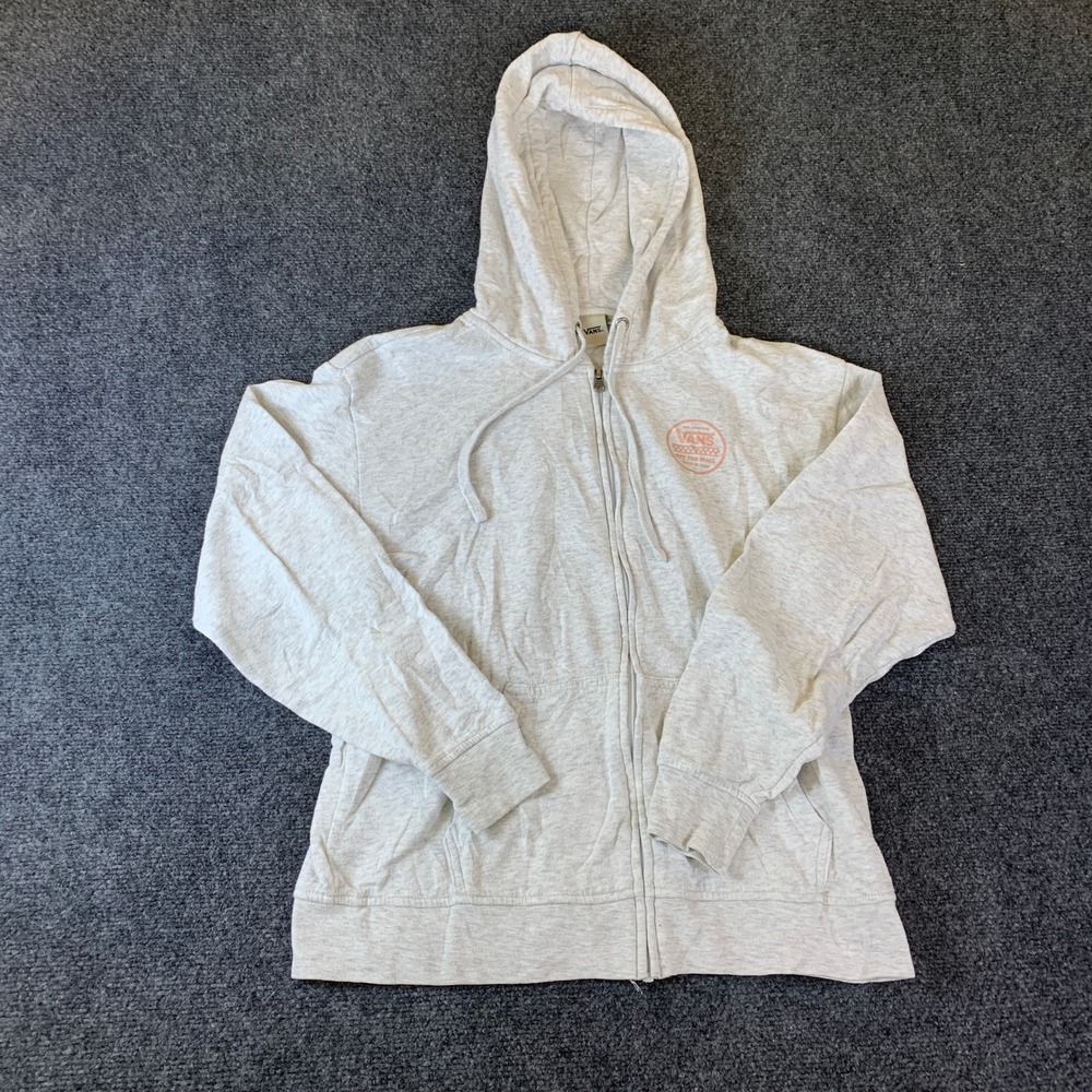 Vans Full Zip Hoodie Womens‎ Small Grey Excellent Graphic Logo Skater Sweatshirt